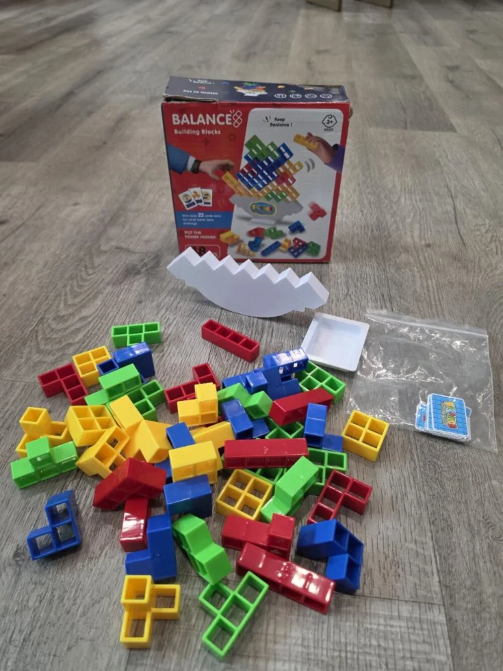 Balance Building Blocks Game For Kids 48 Pcs Colorful Blocks With Stand & Cards